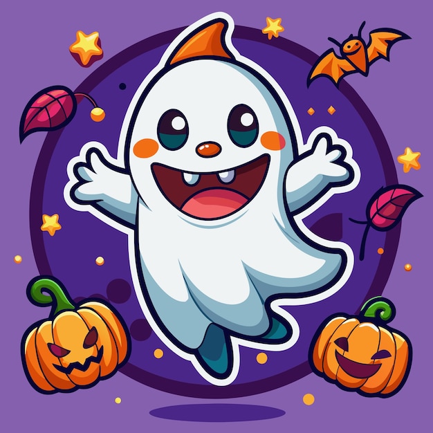 a cartoon ghost with halloween decorations on it