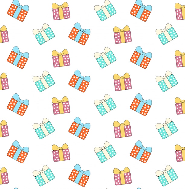 Cartoon gift boxes pattern on white background