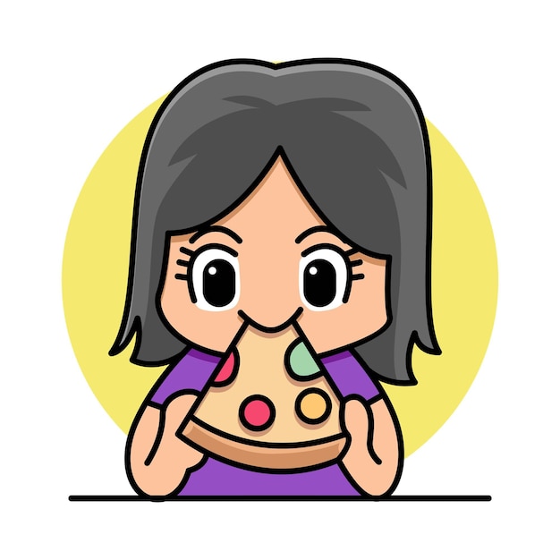 cartoon girl eating pizza