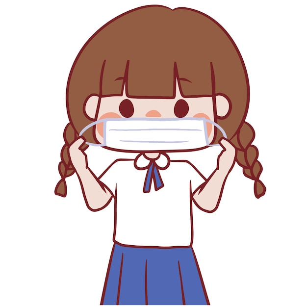 cartoon girl female student wearing a mask cute character cartoon model emotion illustration