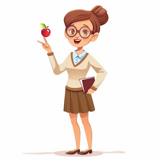 Vector a cartoon of a girl holding a book and a cherry