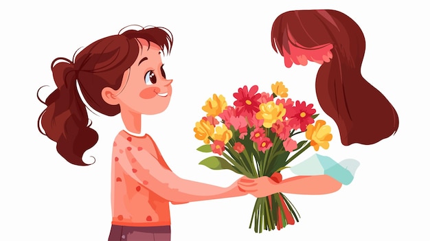 a cartoon of a girl holding a bouquet of flowers