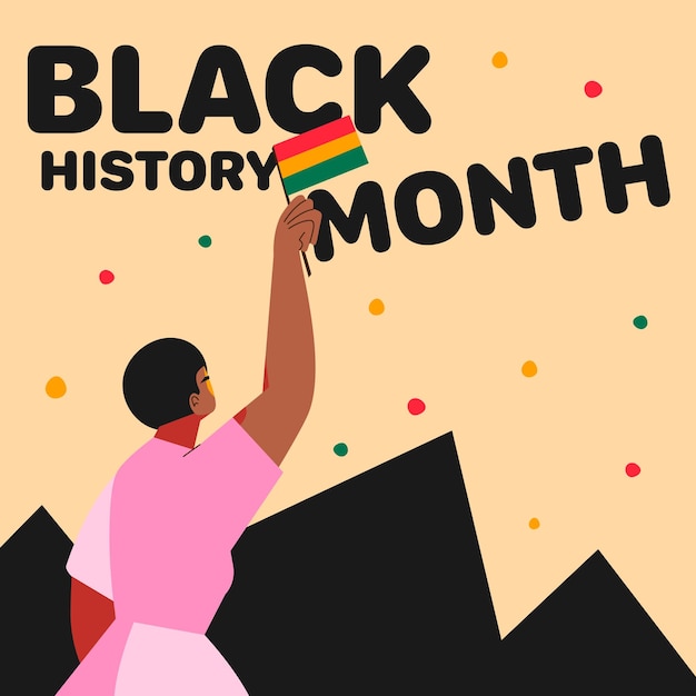 Cartoon girl holding the flag of South Africa Black History Month vector illustration