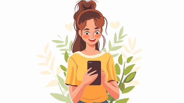 Vector a cartoon of a girl holding a phone with a picture of a girl on it