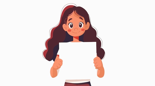 a cartoon of a girl holding a white sign that says she is holding up a white board