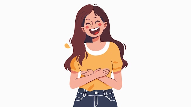 Cartoon Girl Laughing Out Loudly Holding Stomach Flat