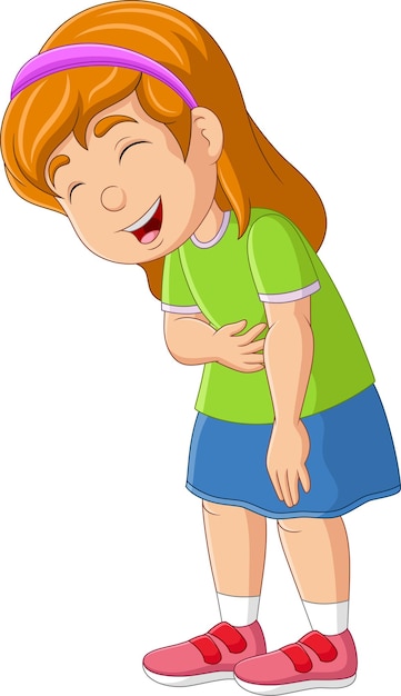 Cartoon girl laughing out loudly holding stomach