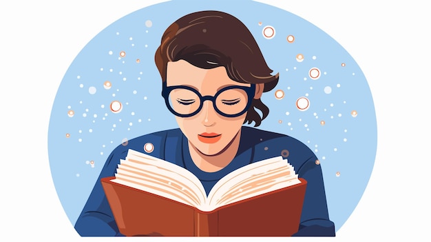 a cartoon of a girl reading a book