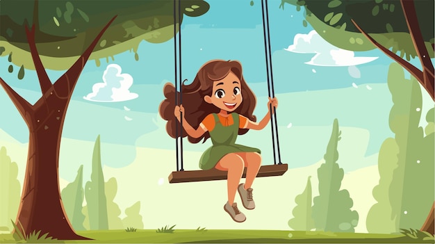 Vector a cartoon of a girl on a swing