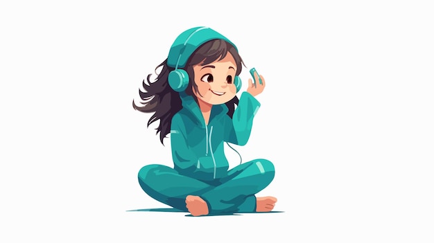 Vector a cartoon of a girl wearing headphones and listening to music