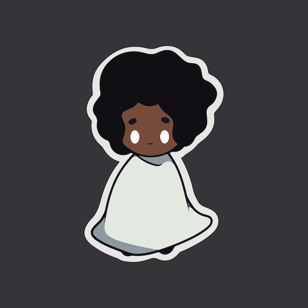 A cartoon of a girl with black hair and a white cape.