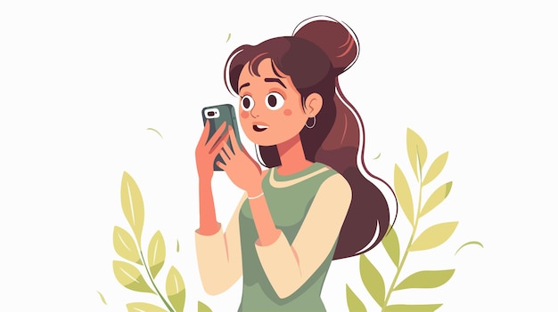 a cartoon of a girl with a camera and a plant behind her