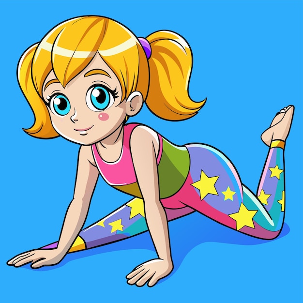 Vector a cartoon girl with a colorful outfit laying on the ground