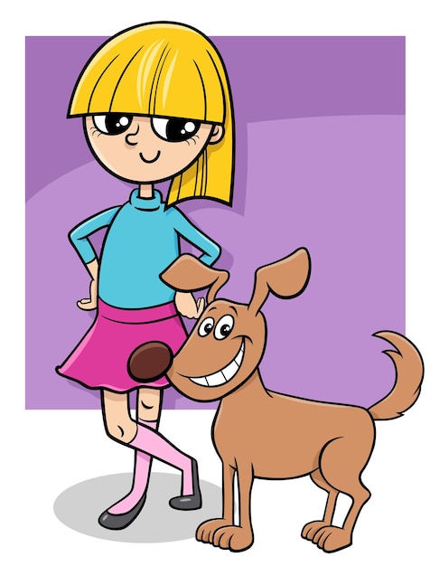 cartoon girl with funny brown dog character