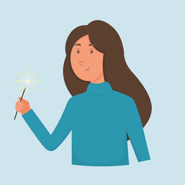 Cartoon girl with a sparkler