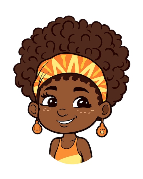 Cartoon girl with a yellow headband and orange headband.