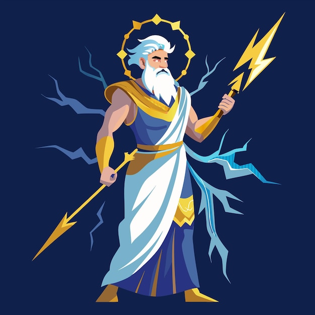 Vector a cartoon of a god with a lightning bolt on his head