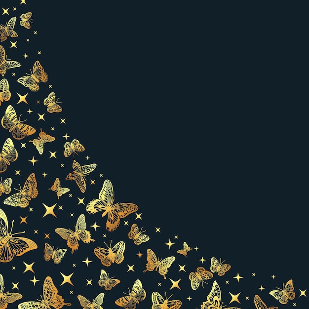 Cartoon golden butterflies silhouettes background flying butterfly pattern flat vector background