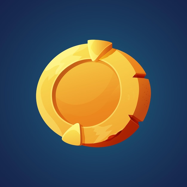 Cartoon golden coin game asset, icon design shiny in cartoon style isolated. Medal, money or bonus.