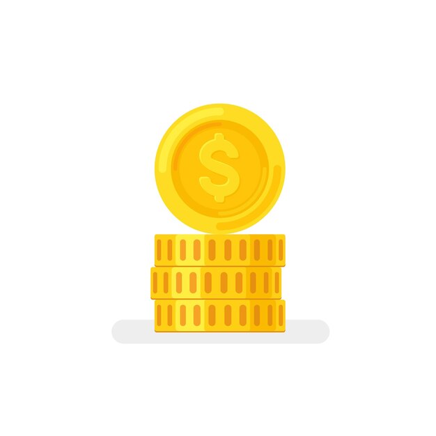 Vector cartoon golden coin standing on stacked ones vector illustration isolated on white background