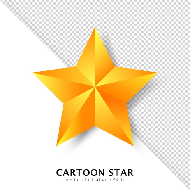 Cartoon golden gradient star isolated on white and transparent background.