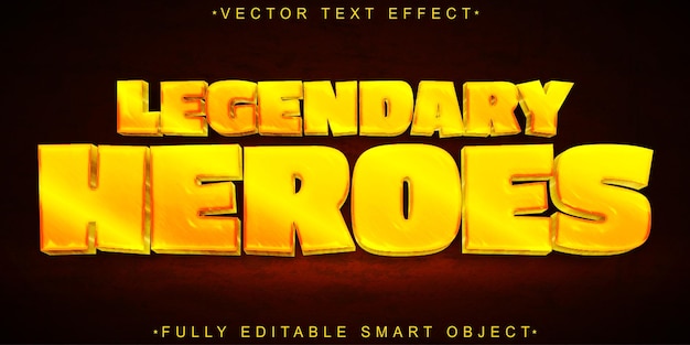 Vector cartoon golden legendary heroes vector fully editable smart object text effect