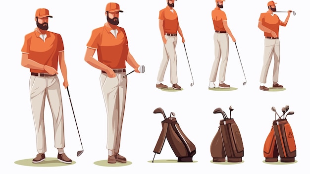 Vector cartoon golf player in stylish sportswear enjoying game on course