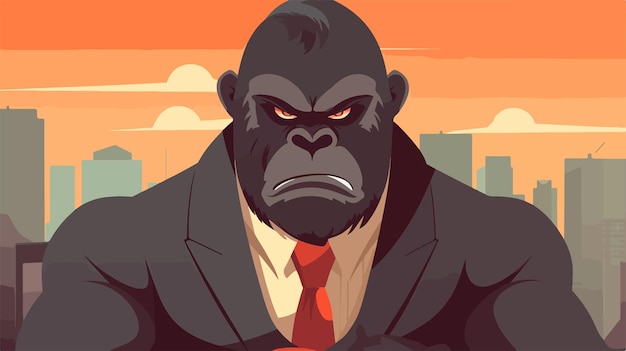 Vector a cartoon of a gorilla in a suit with a red tie