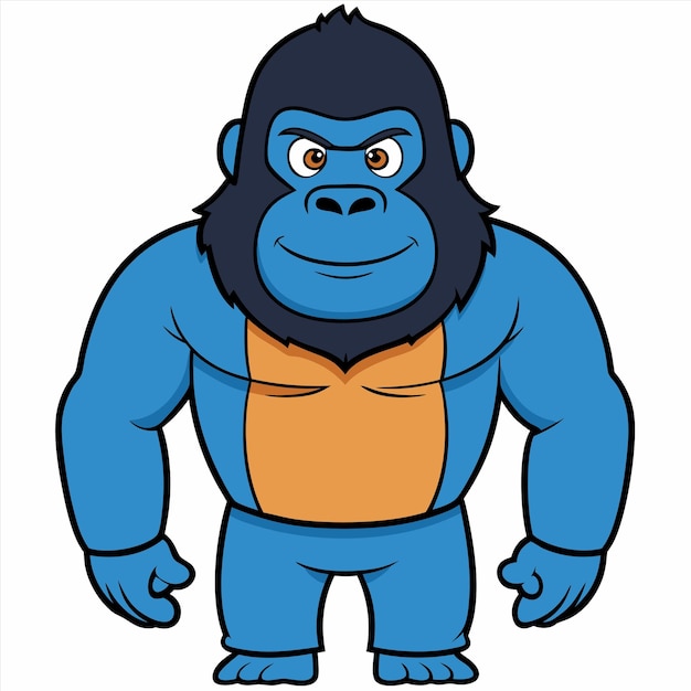 a cartoon of a gorilla wearing an orange vest with a yellow apron around his neck