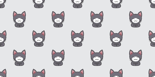 Cartoon gray cat seamless pattern background for design.