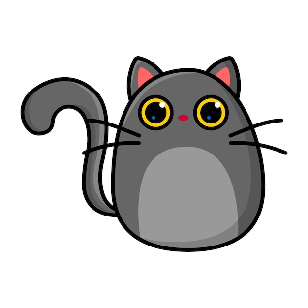 Cartoon gray cat with big yellow eyes Vector illustration