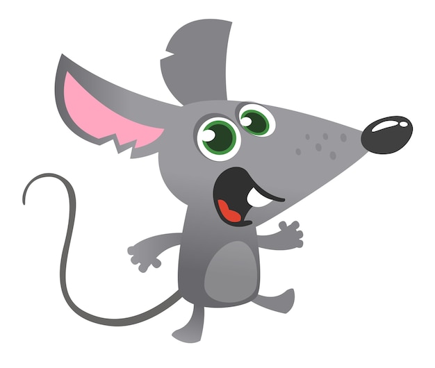 Cartoon gray mouse talking Vector illustration isolated Great for decoration or sticker design