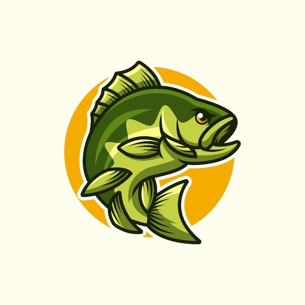 Cartoon green bass fishing logo