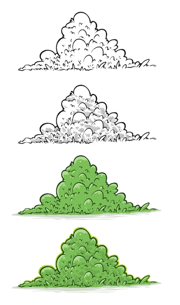 Cartoon green big bush icon set