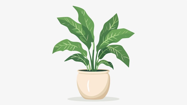 Cartoon Green Plant in Ceramic Pot Flat Icon Houseplant Illustration