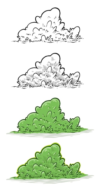 Cartoon green small bush icon set