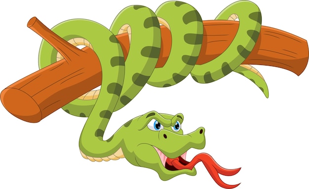 cartoon green snake on tree