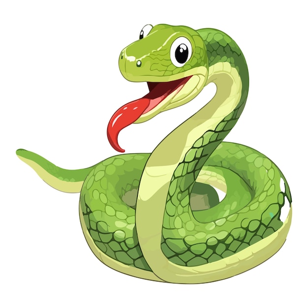 Cartoon green snake on white background