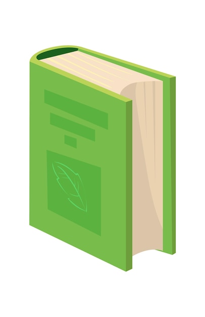 Cartoon green textbook. Vertical colorful diary or booked document, vector