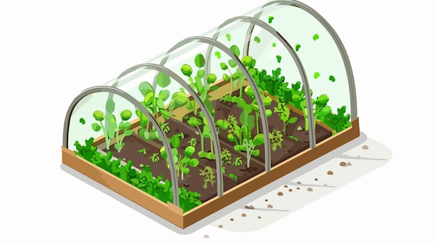 Vector a cartoon of a greenhouse with a planter and a pot with a plant inside