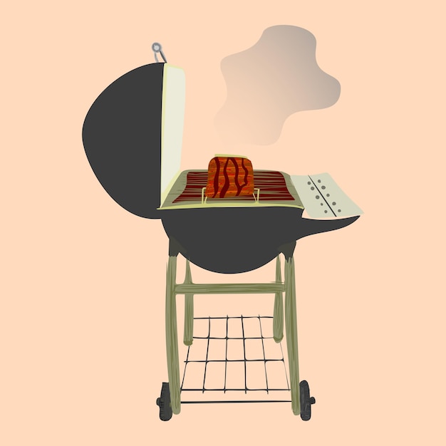 Vector a cartoon of a grill with a piece of meat on it