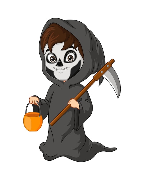 Cartoon grim reaper holding basket