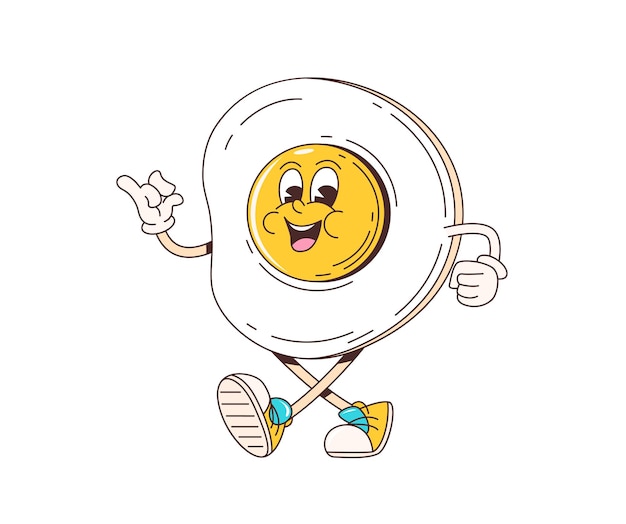 Cartoon groovy retro fried egg funky character