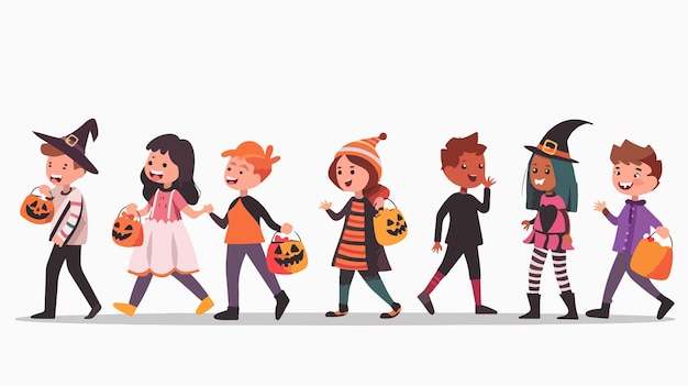 Vector a cartoon of a group of children with halloween costumes