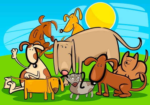 Cartoon Group of Funny Dogs