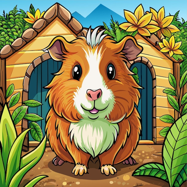 Vector a cartoon of a guinea pig in a wooden fence