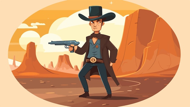 Cartoon Gunfighter with Banner Illustration