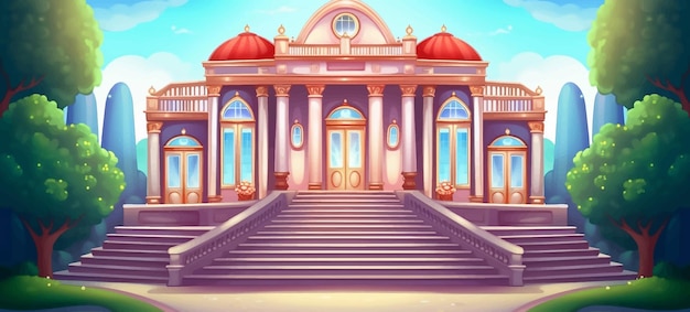 Vector cartoon hall interior illustration vector background room palace architecture castle building luxu