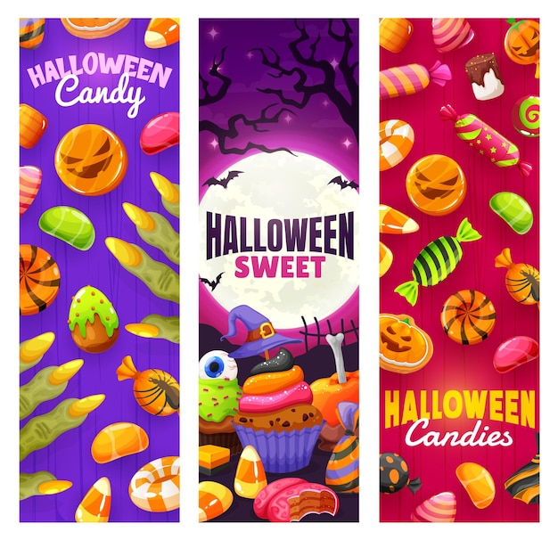 Cartoon Halloween candies sweets and desserts