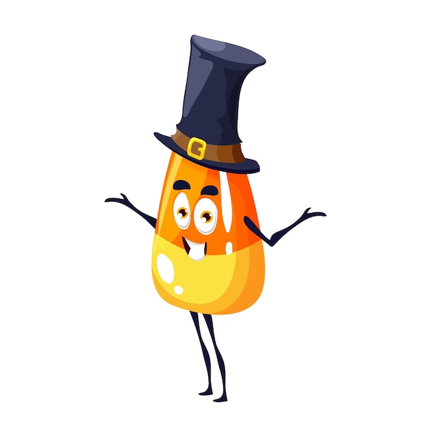 Cartoon Halloween candy corn in hat Vector toffee